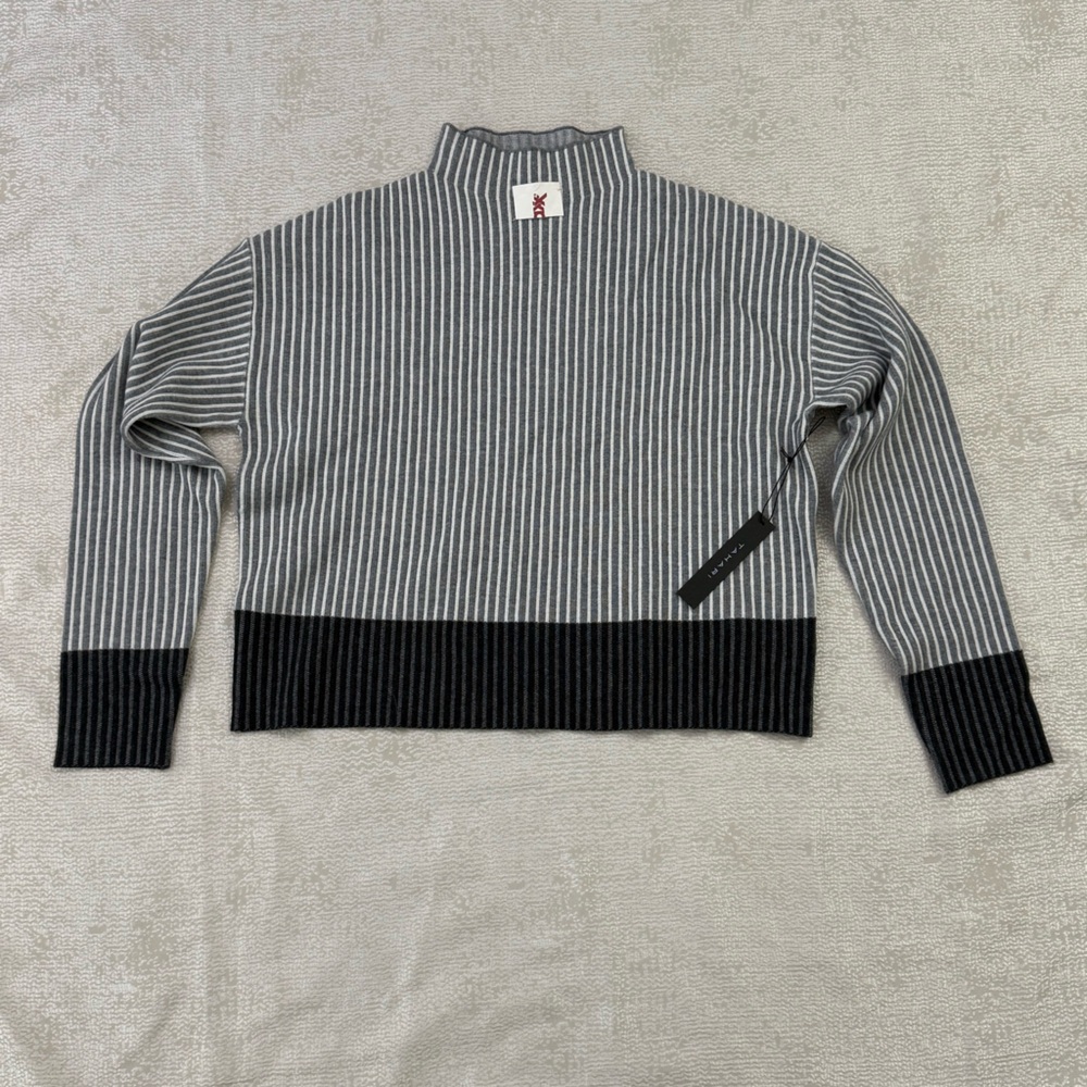 Tahari Black and Gray Striped Turtleneck Sweater - Picture 2 of 7